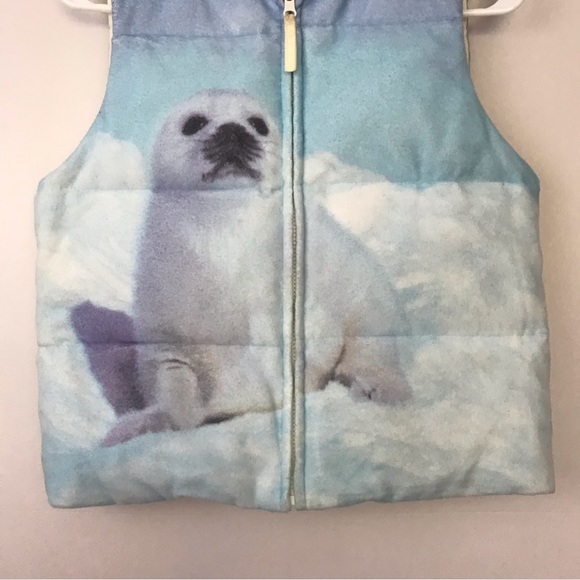 Vtg Old Navy Sz 10 Juniors Blue White Snow Seal Vest Outdoor Puffer Top Zip Up - Picture 9 of 16